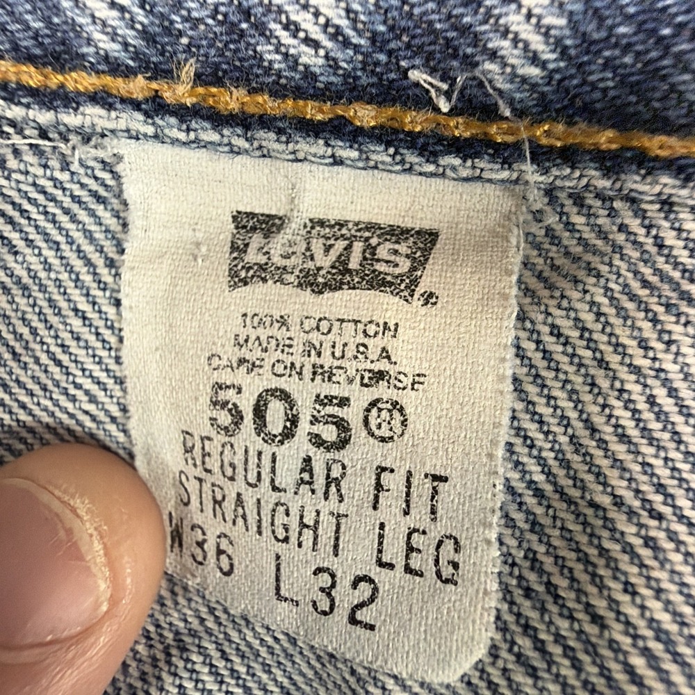 VTG Levi's 505 Jeans 36x32 (Fits 34x30) Blue Made in USA Perfect Fade Distressed - Picture 4 of 11